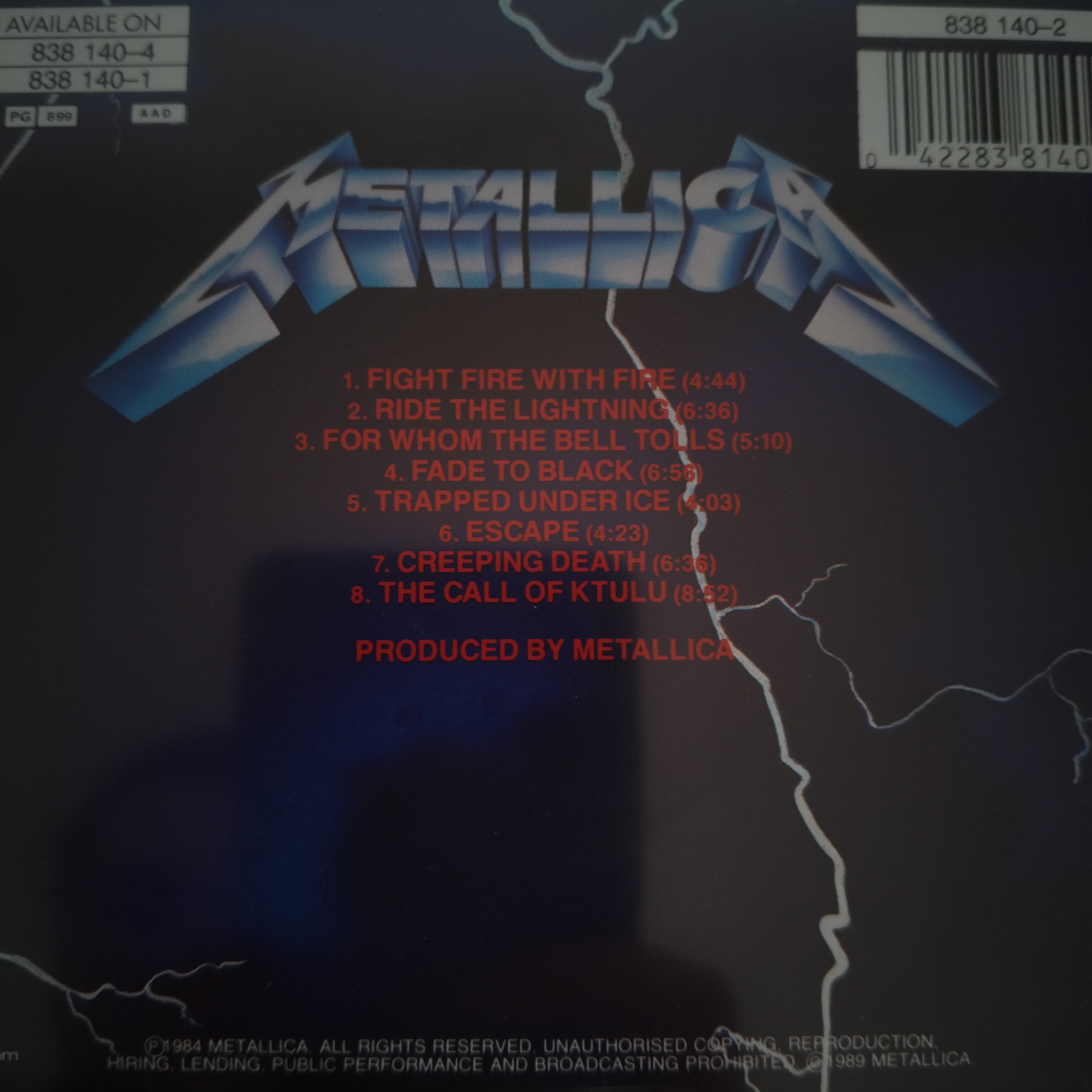 Metallica Ride the lightnin cd levyn takakansi
