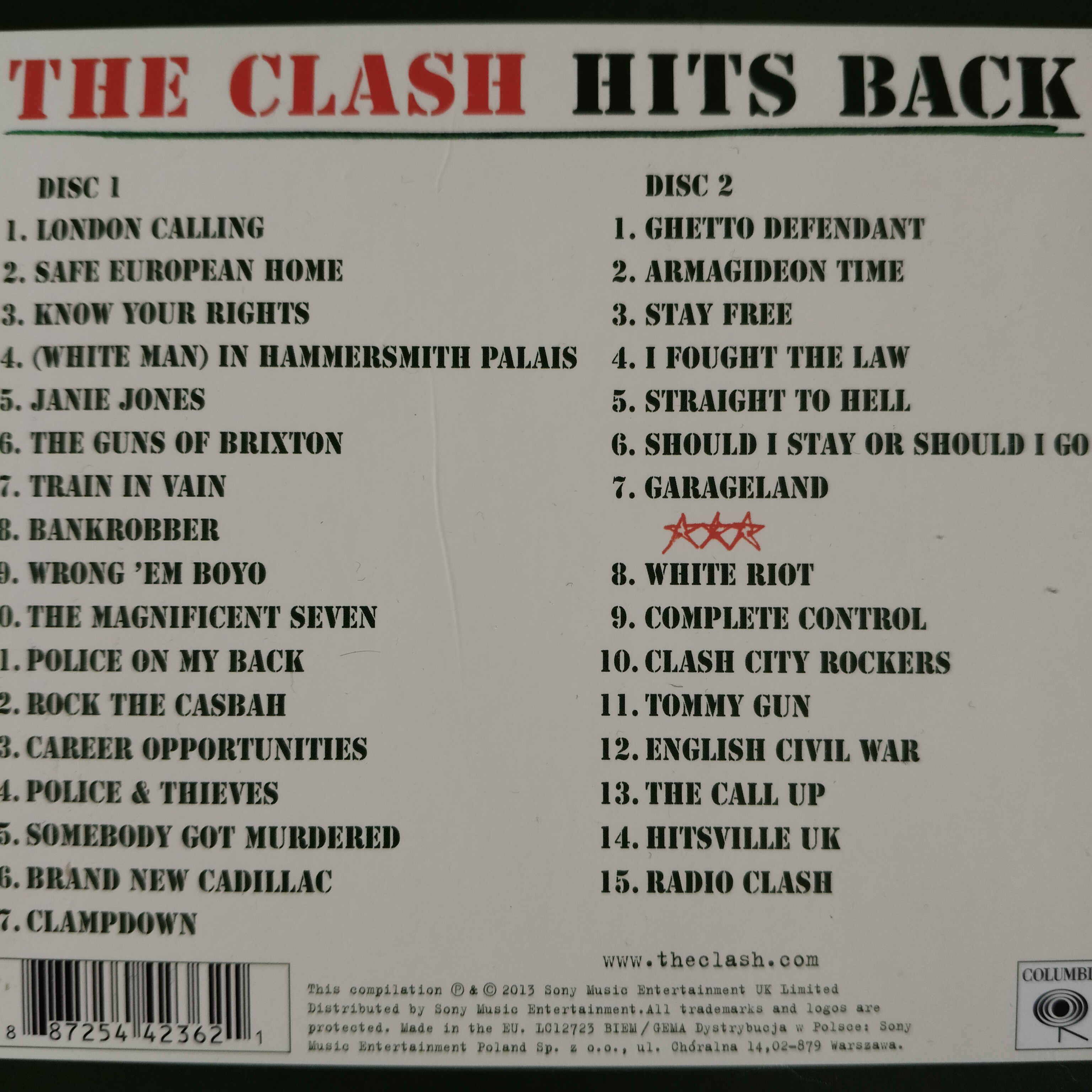 The Clash Hits Back cd:n takakansikuva