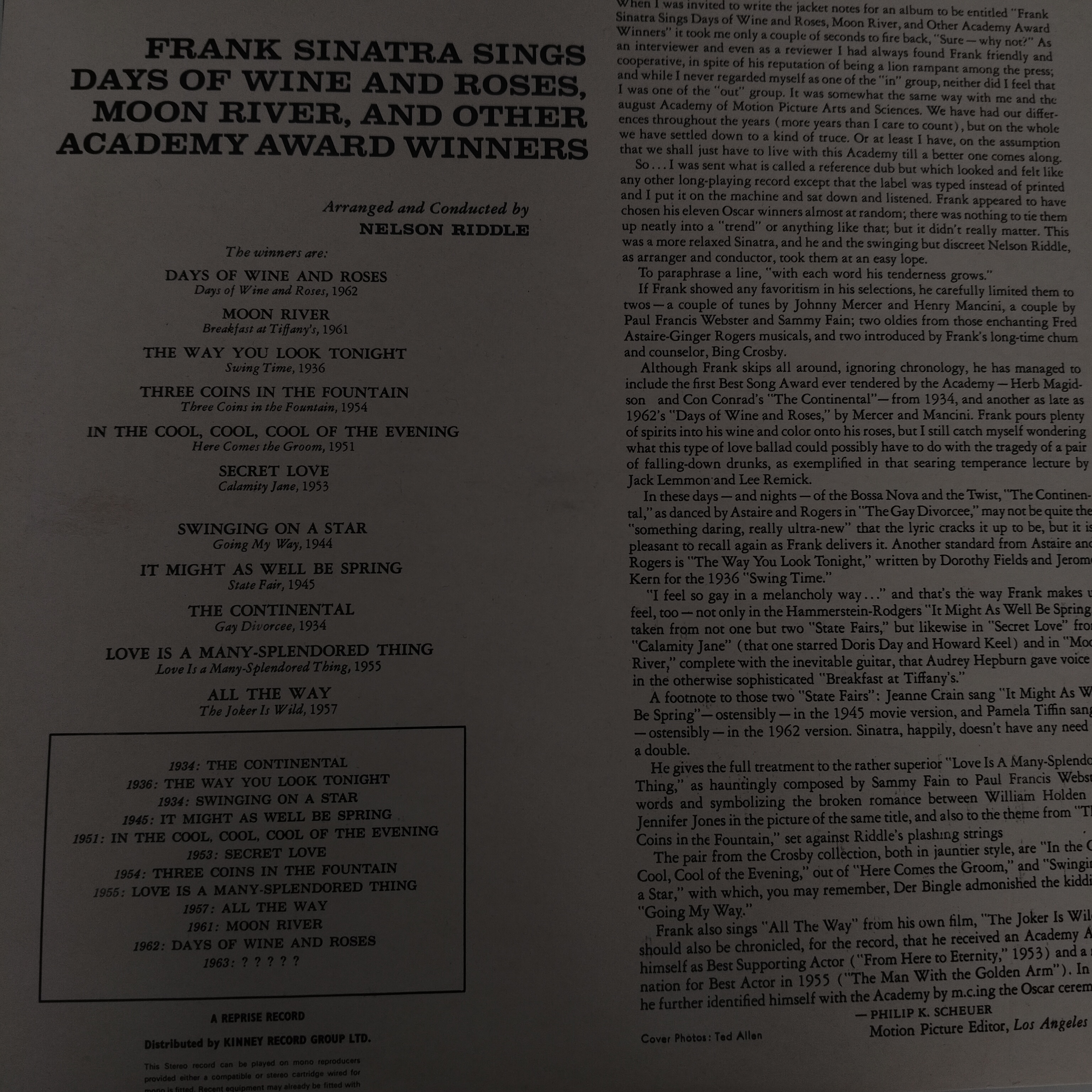 Frank Sinatra lp levyn takakansi